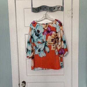 Chico’s Floral Orange Women's Top Size 2 (US Size 12)